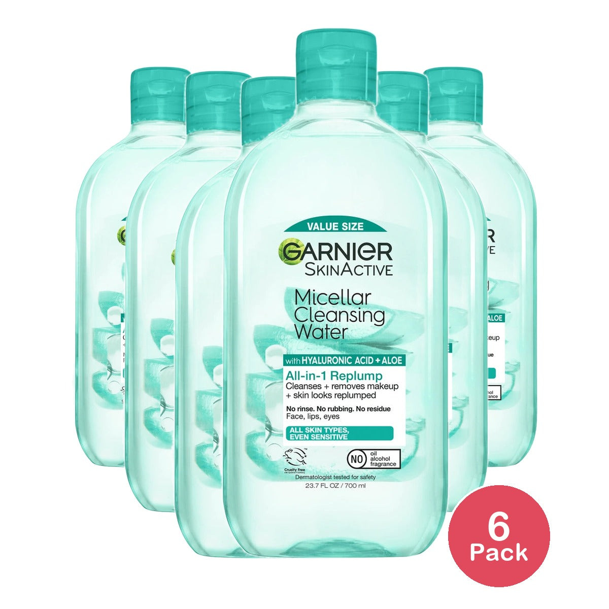 Garnier SkinActive Micellar Cleansing Water with Hyaluronic Acid Adult Value's 23.7 fl oz (Pack of 6)