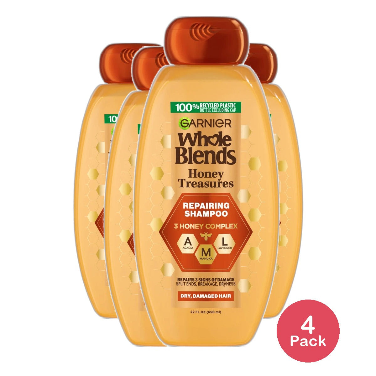 Garnier Whole Blends Repairing Shampoo with Honey Treasures 22Oz (Pack of 4)
