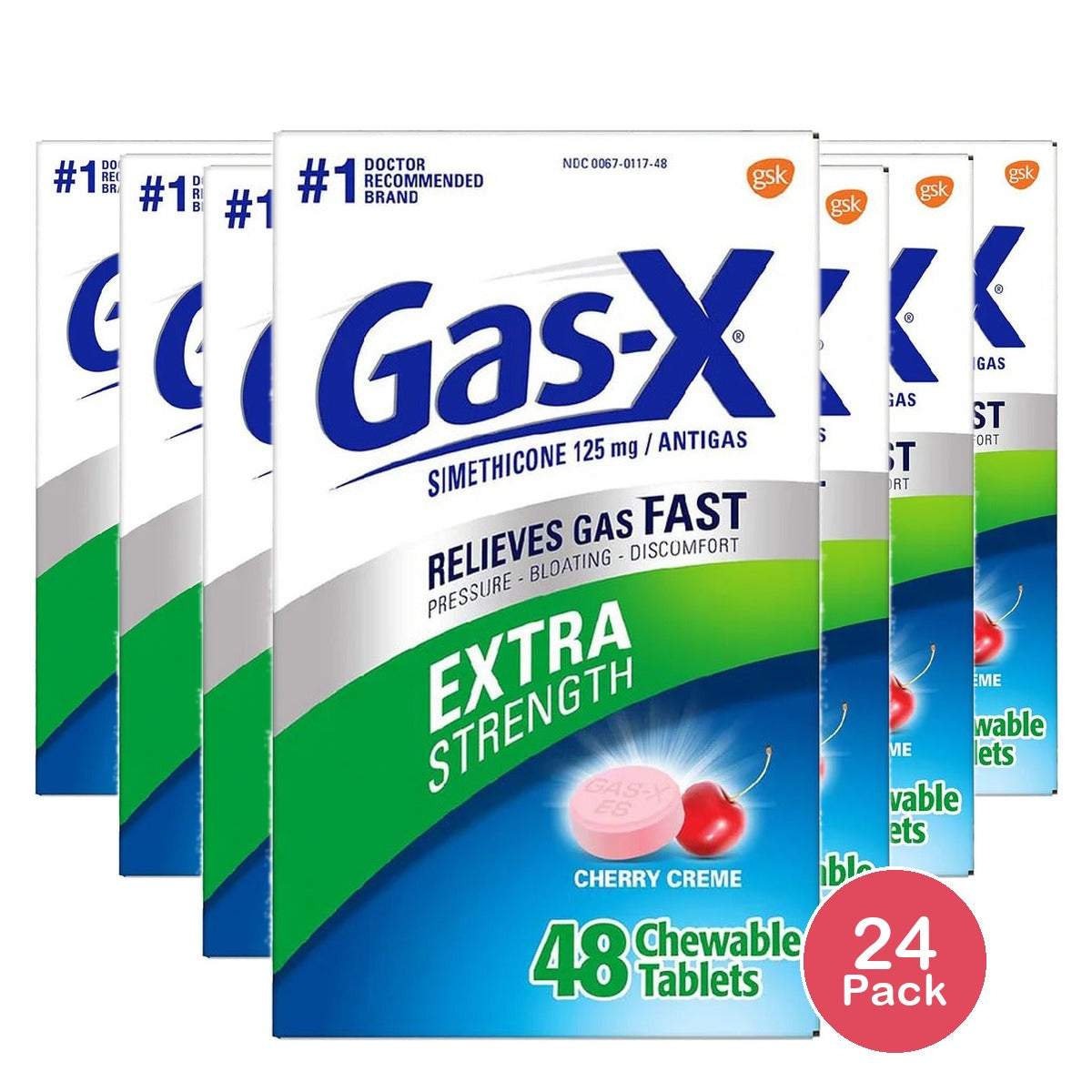 Gas-X Extra Strength Cherry Crème Tablets 48ct (Pack of 24)