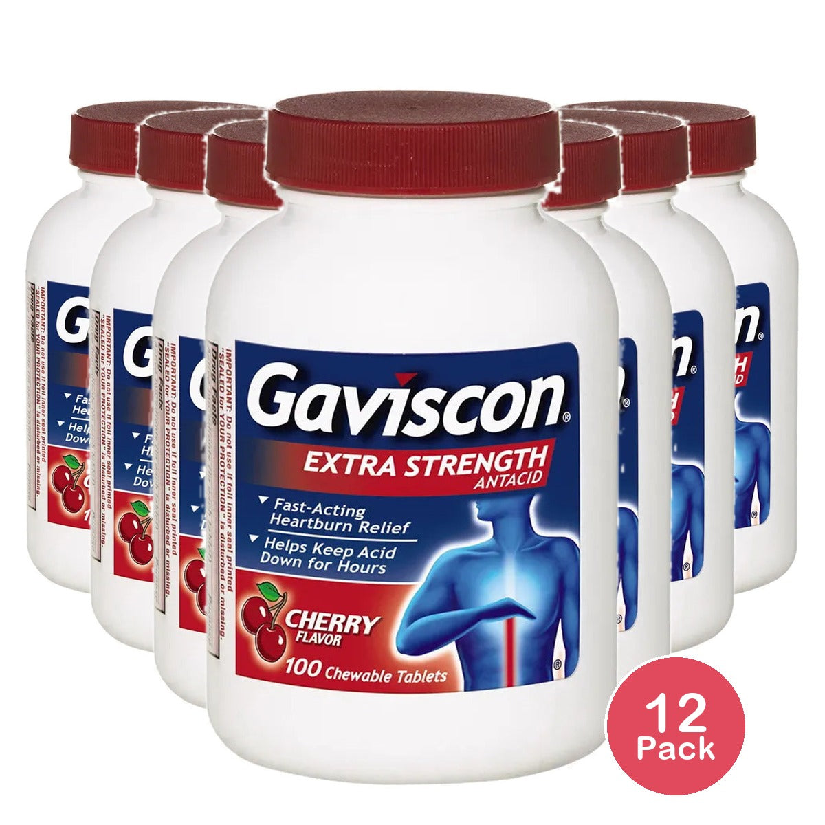 Gaviscon Antacid Extra Strength Cherry Chewable Tablets 12.8oz (Pack of 12)