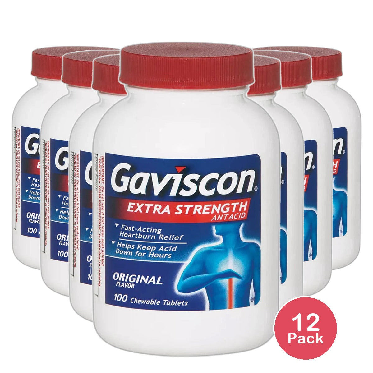 Gaviscon Extra Strength Tablets Original 12.8Oz (Pack of 12)
