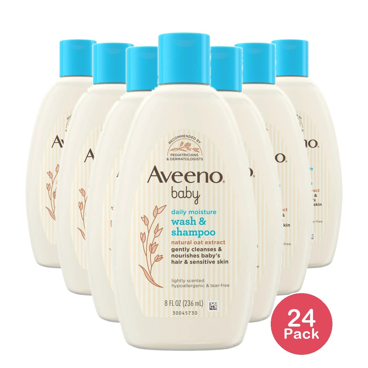 Gentle Wash & Shampoo with Natural Oat Extract, Tear-Free &, Lightly Scented, 8 fl Oz (Pack of 24)