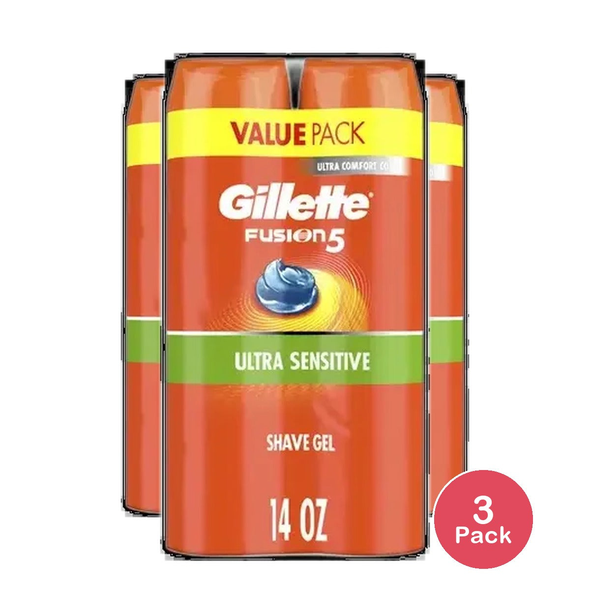 Gillette Fusion Ultra Sensitive Shave Gel 2x 7Oz (Pack of 3)