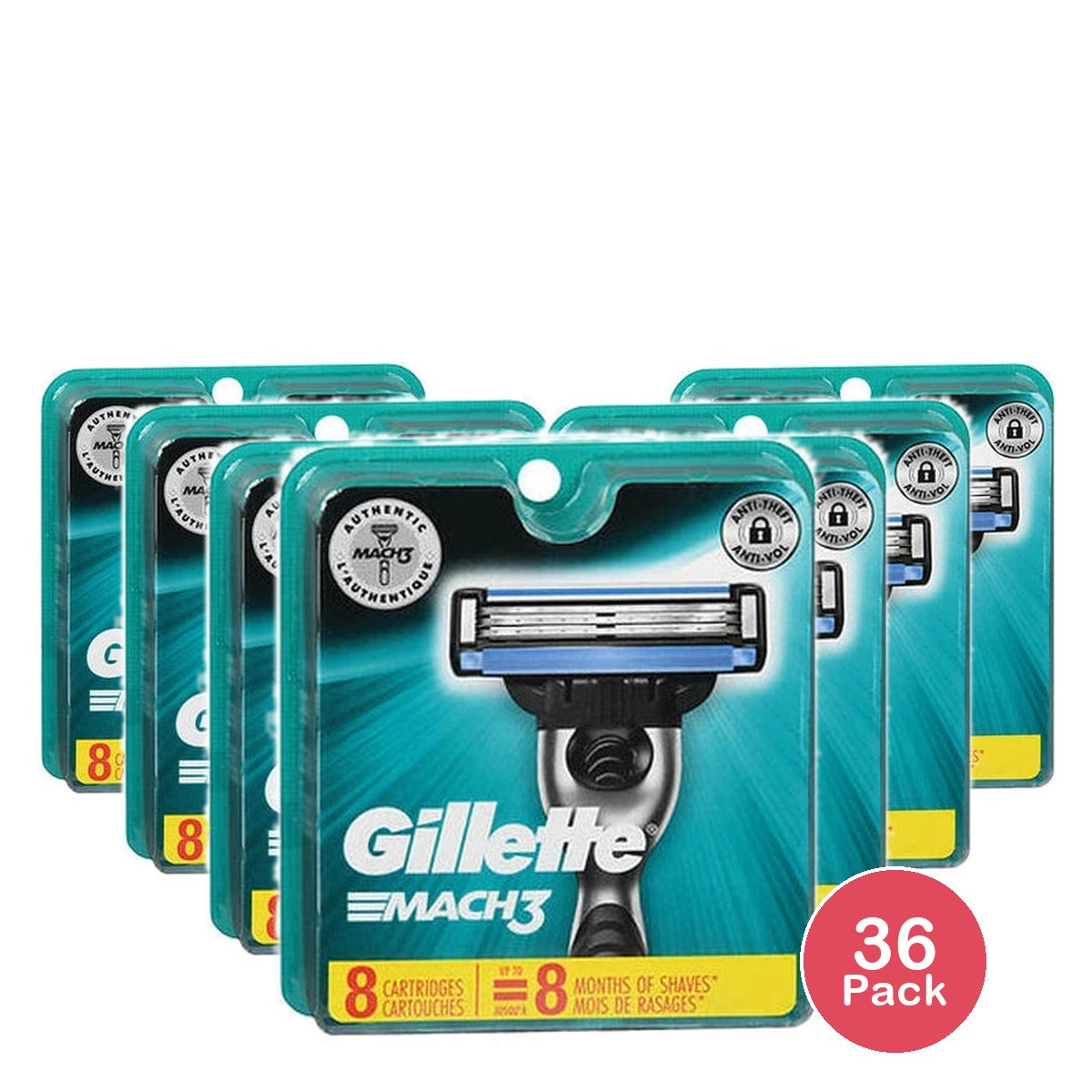 Gillette Mach3 Razor Blade Refill Manual Razor Men 8 count (Pack of 36)