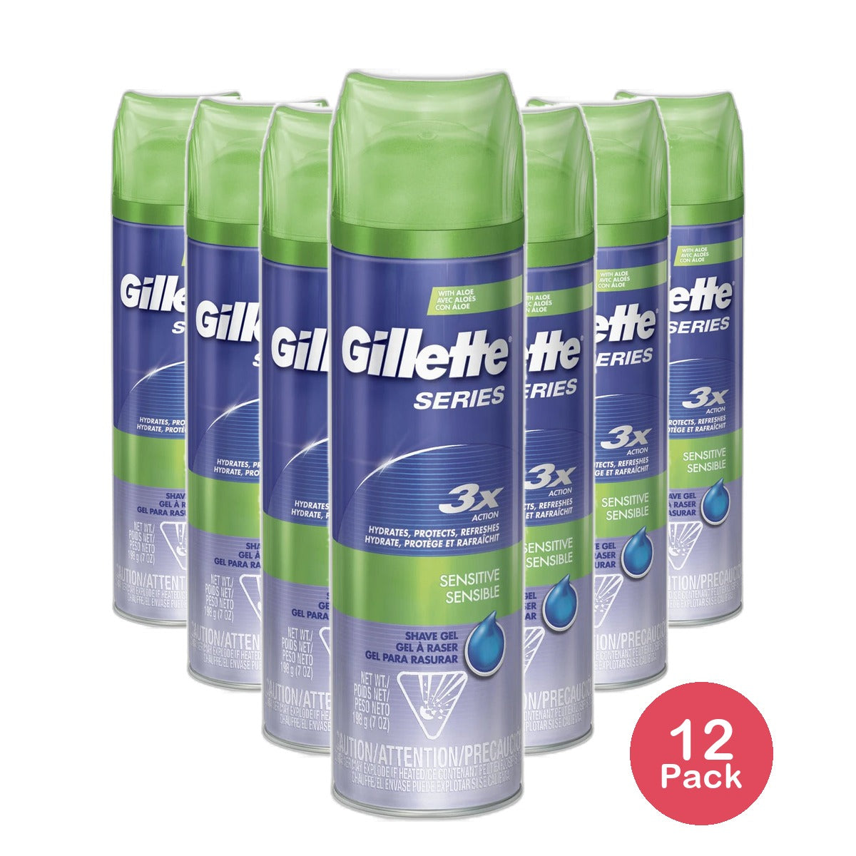 Gillette Series Shaving Gel With Soothing Aloe Sensitive Skin (Fromerly Sensitive Cool Wave)7Oz (Pack of 12)