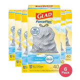 Glad ForceFlex Tall Kitchen Trash Bags 13 Gallon 40 Bags Fresh Clean Scent F (Pack of 6)