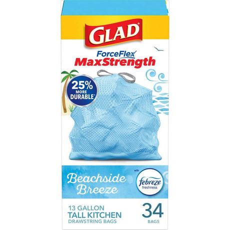 Glad ForceFlex MaxStrength 13 Gal Tall Kitchen Drawstring Trash Bags, Beachside
