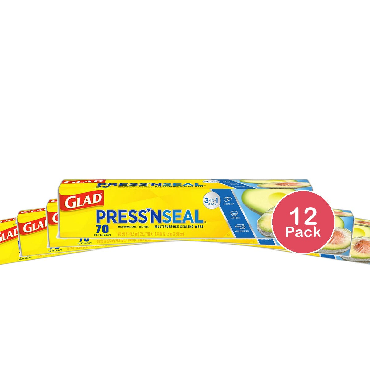 Glad Press'n Seal Plastic Food Wrap 70 Square Feet 3.32oz (Pack of 12)