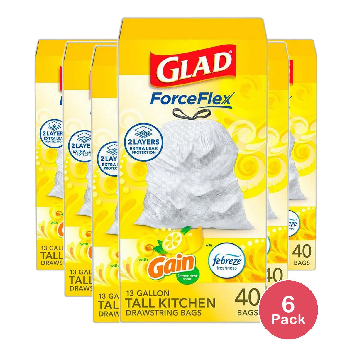 Glad Tall Kitchen White Drawstring Bags With Odor Shield And Lemon  22 Oz (Pack of 6)
