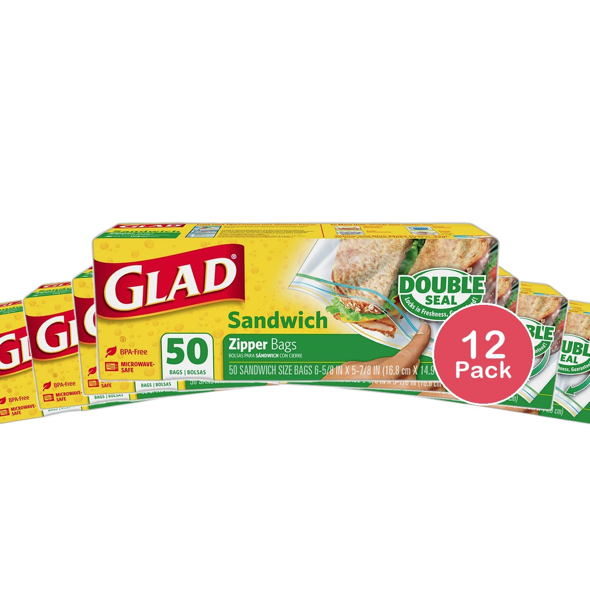 Glad Zipper Food Storage Sandwich Bags 11.2oz (Pack of 12)