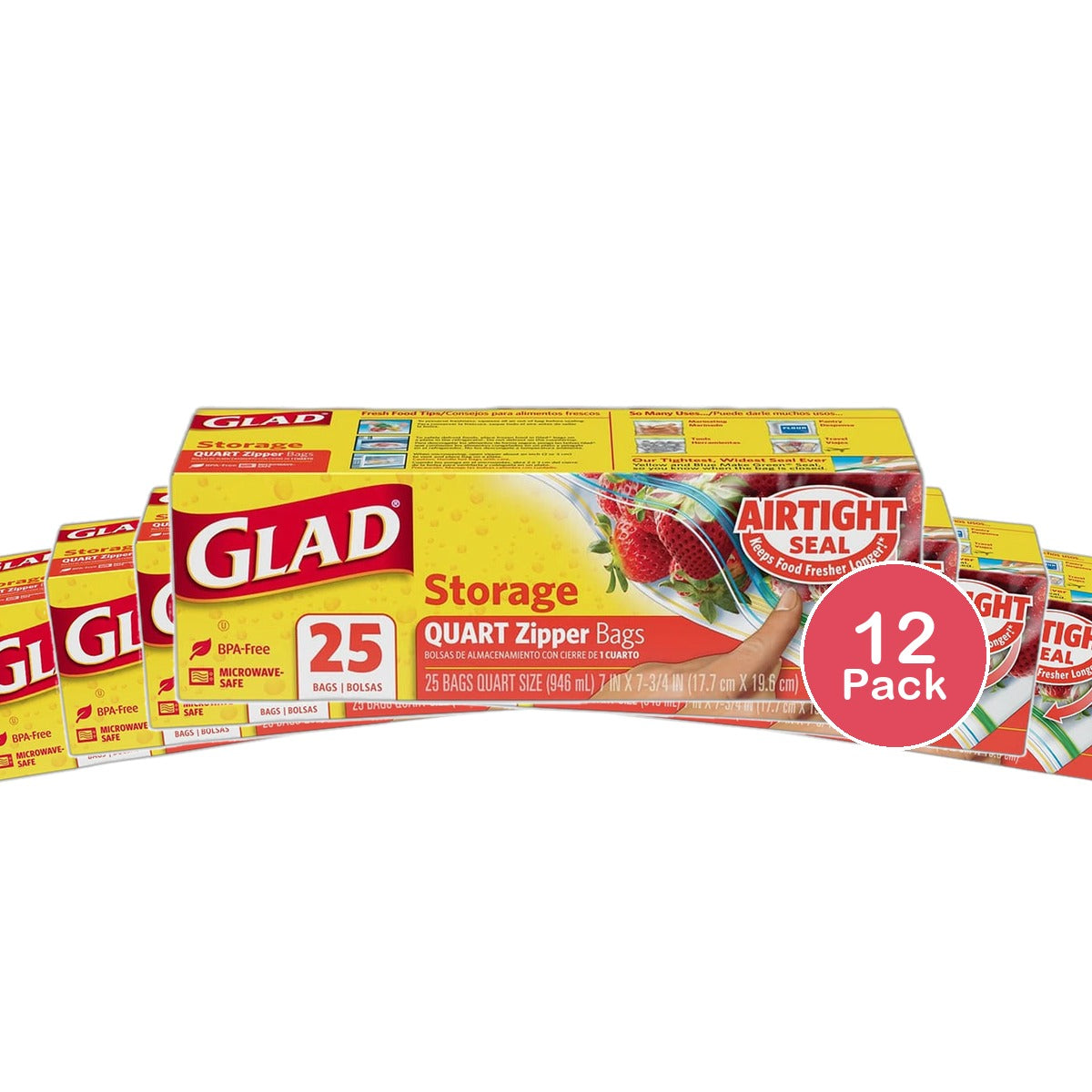 Glad Zipper Storage Bag Quart 5.76oz (Pack of 12)