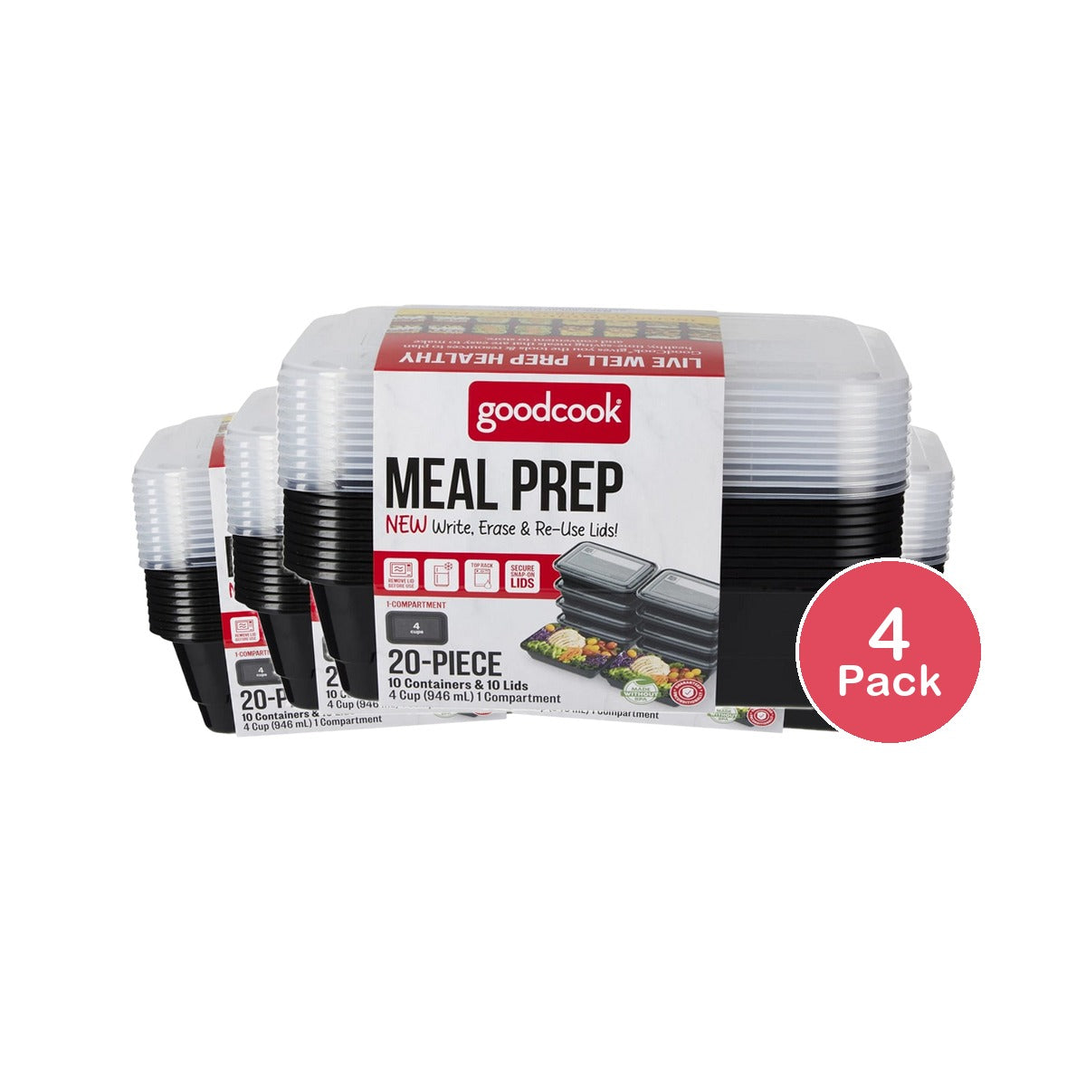 GoodCook Meal Prep 1 Compartment Rectangle Containers (Pack of 4)