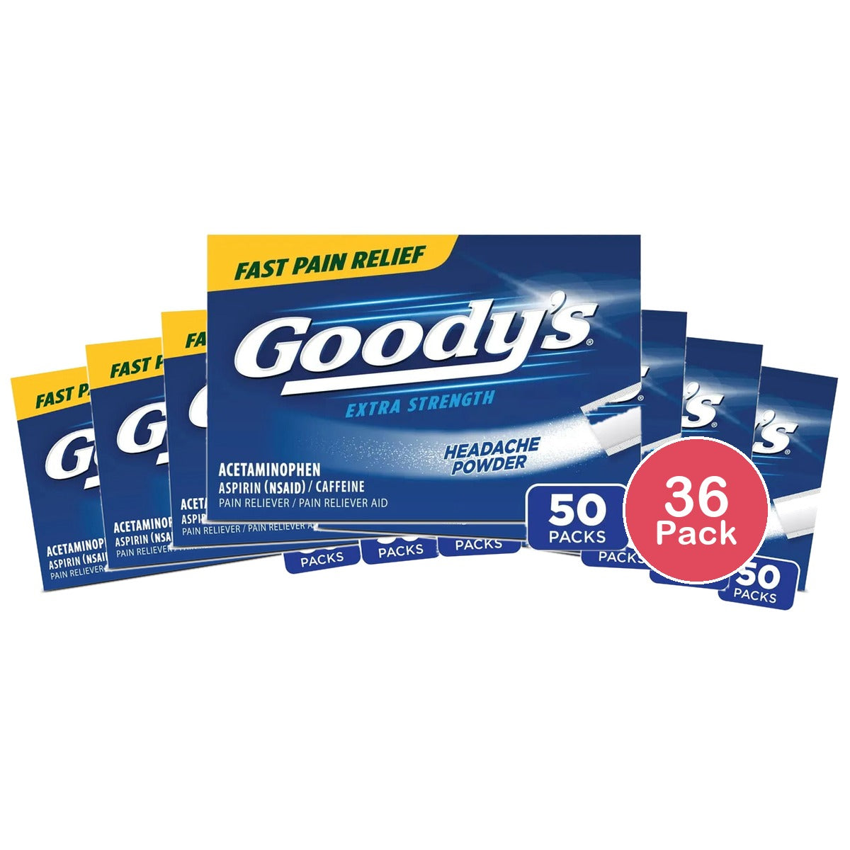 Goodys Extra Strength Headache and Pain Relief Powder Aspirin 50 Count 2.56oz (Pack of 36)
