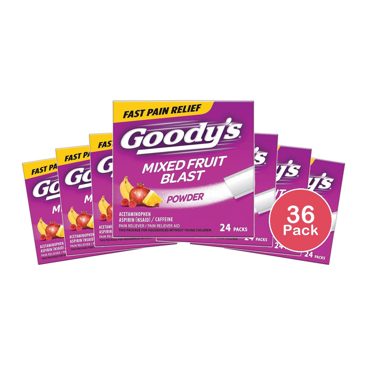 Goodys Extra Strength Headache Powder Mixed Fruit Blast Flavor 2.24oz (Pack of 36)