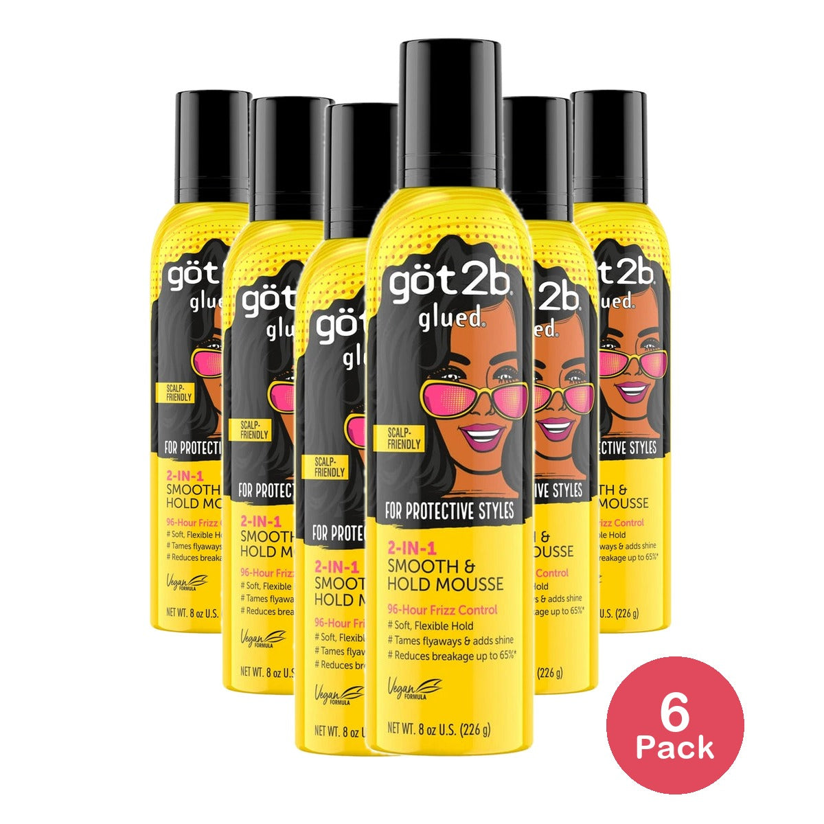Got2b Glued Smooth & Hold Mousse 8 Oz (Pack of 6)