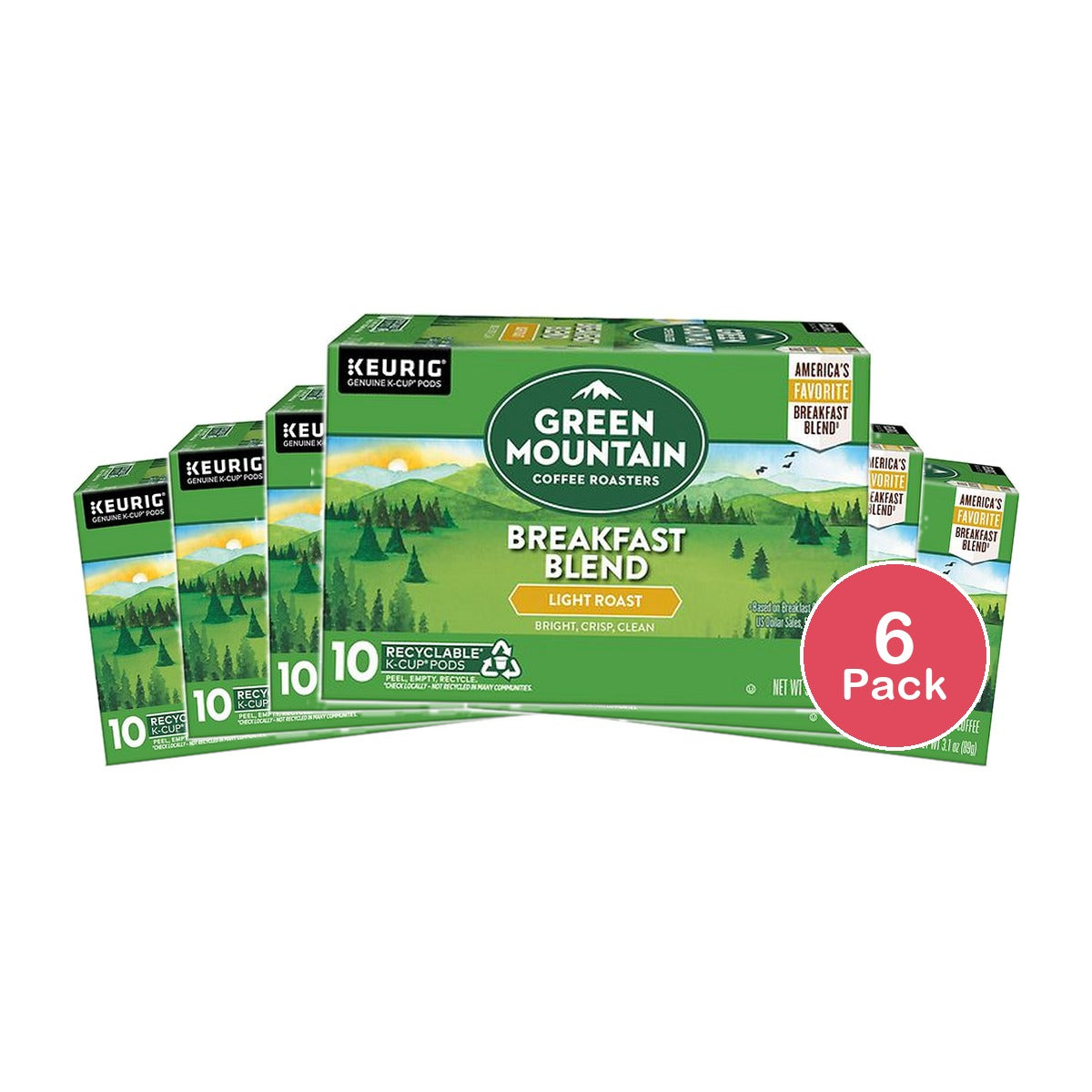 Green Mountain Coffee Roasters Breakfast Blend 10 Count (Pack of 6)