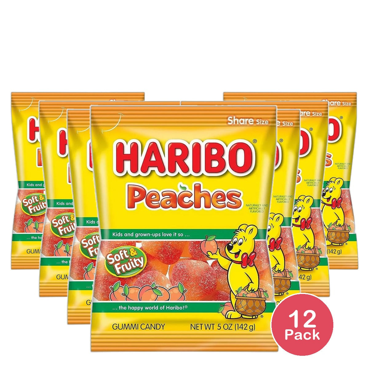 Haribo Gummi Candy Peaches 5Oz (Pack of 12)
