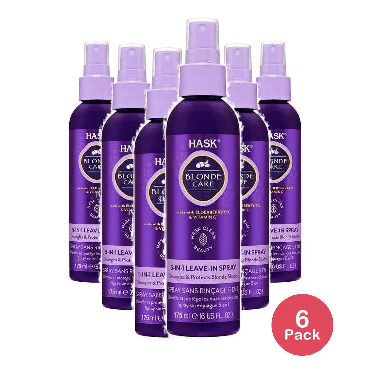 HASK Blonde Care Sulfate-Free Purple Toning 5-in-1 Leave-In Spray 6 Oz (Pack of 6)