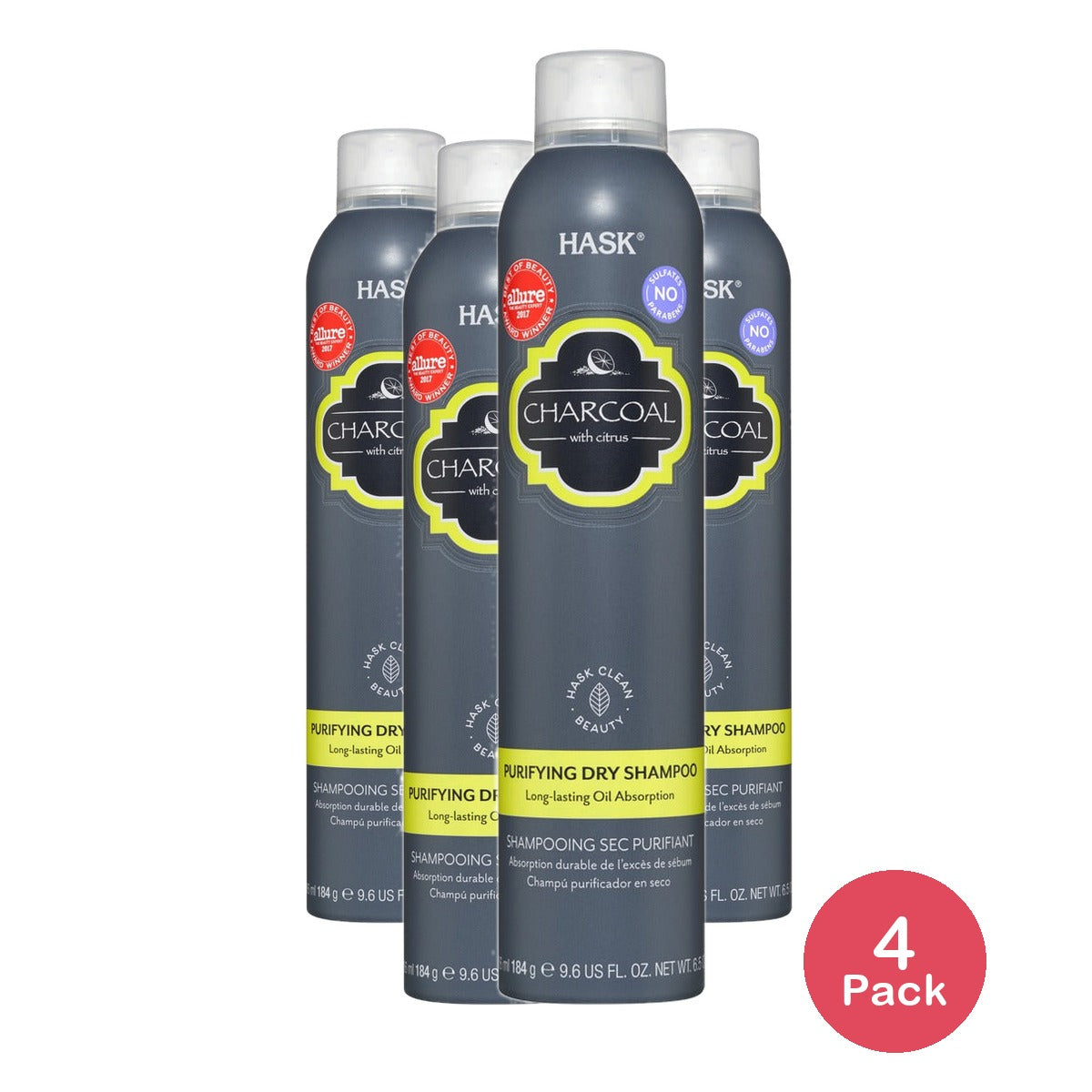 Hask Purifying Dry Shampoo with Charcoal 6.5 Oz (Pack of 4)