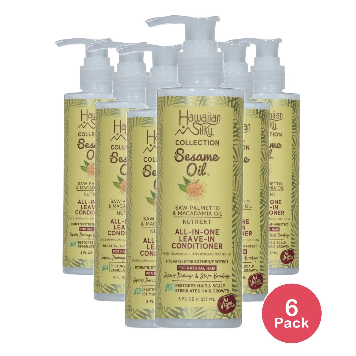 Hawaiian Silky Sesame Oil All In One Leave-In Conditioner 8 fl. oz. Moisturizin 8 Fl. Oz (Pack of 6)