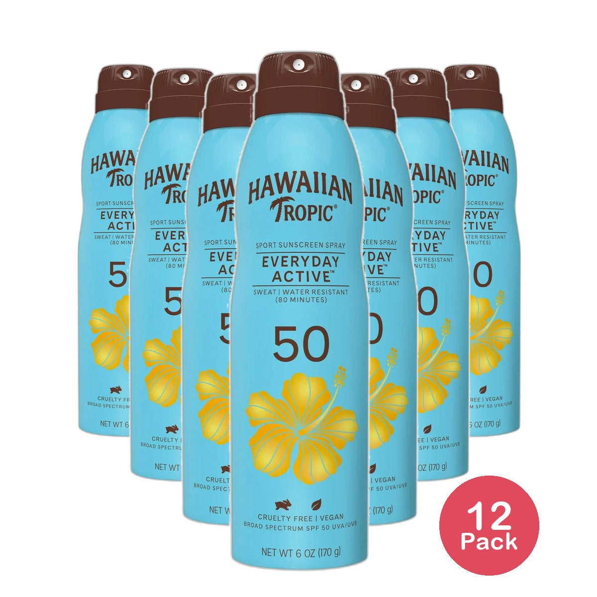 Hawaiian Tropic Everyday Active Clear Spray Sunscreen SPF 50 6Oz (Pack of 12)