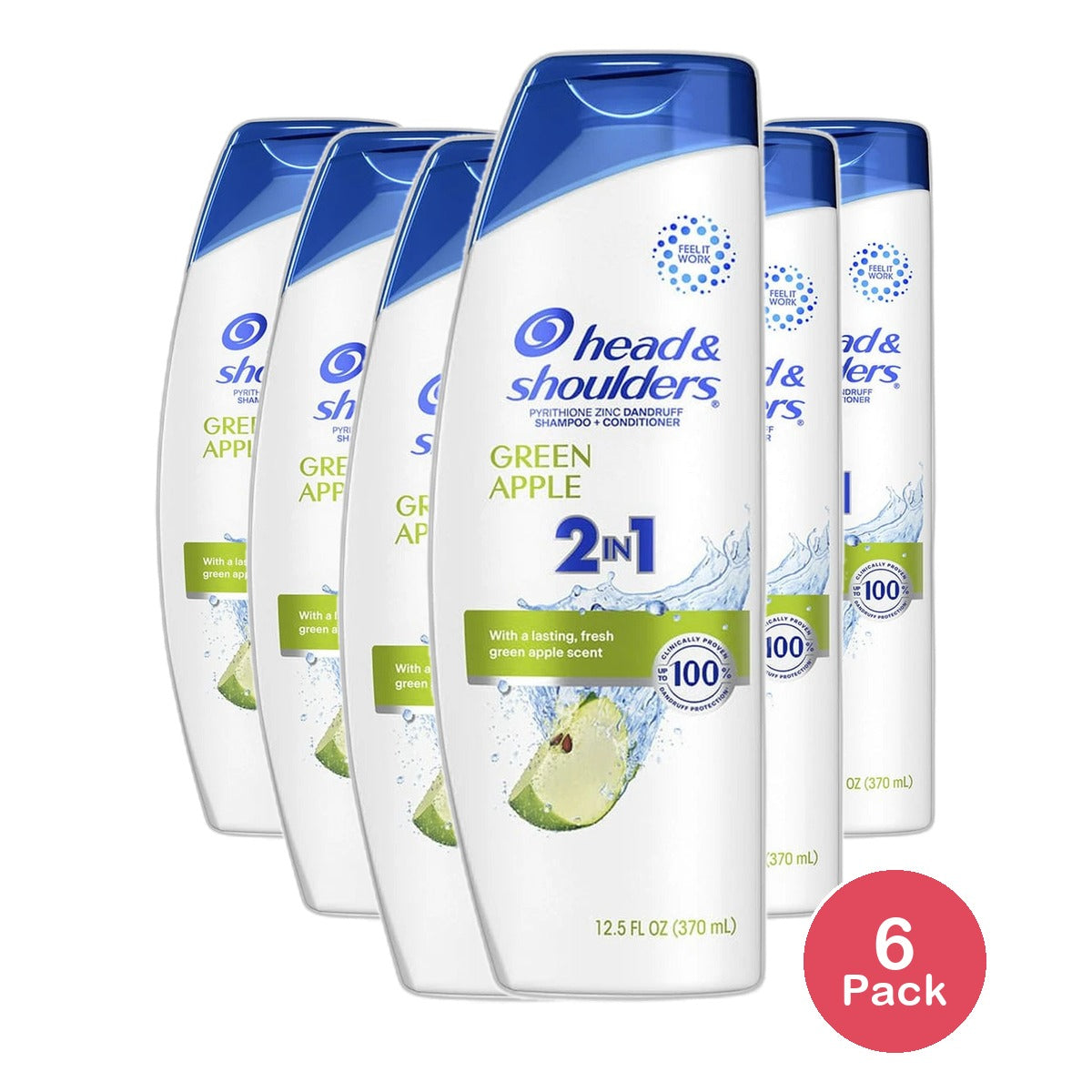 Head and Shoulders 2 in 1 Dandruff Shampoo and Conditioner Green Apple 12.5Oz (Pack of 6)