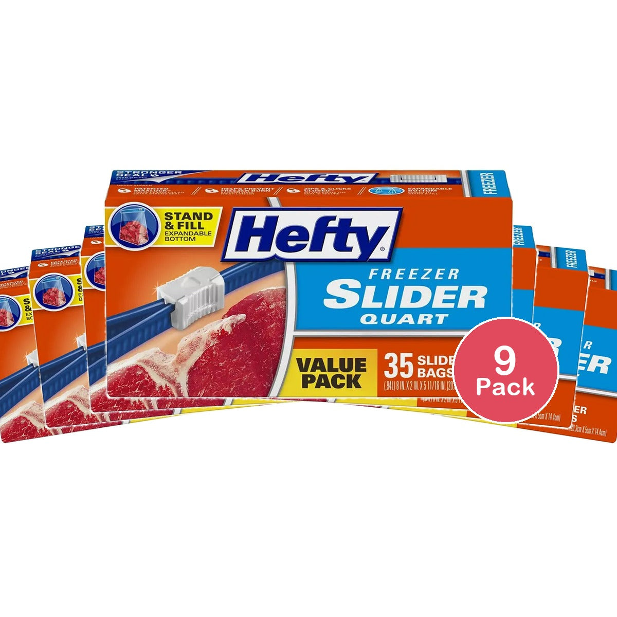 Hefty Quart Freezer Storage Slider Bags 56.8oz (Pack of 9)