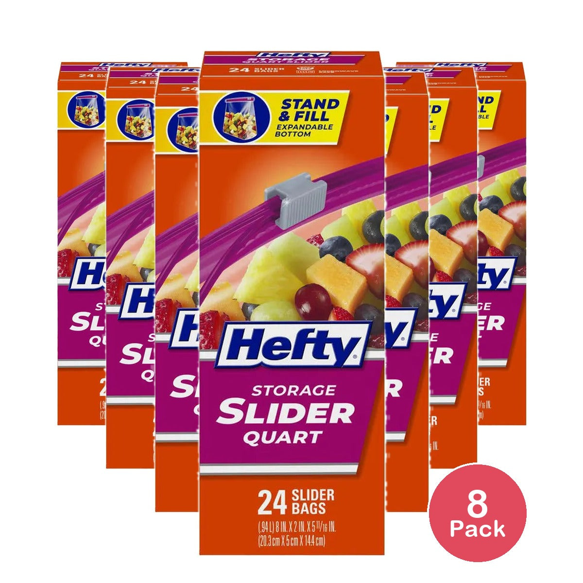 Hefty Slider Storage Bags Quart 24 Count 36Oz(Pack of 8)