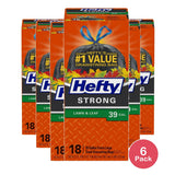 Hefty Strong Lawn & Leaf 39 Gallon Drawstring Trash Bags (Pack of 6)