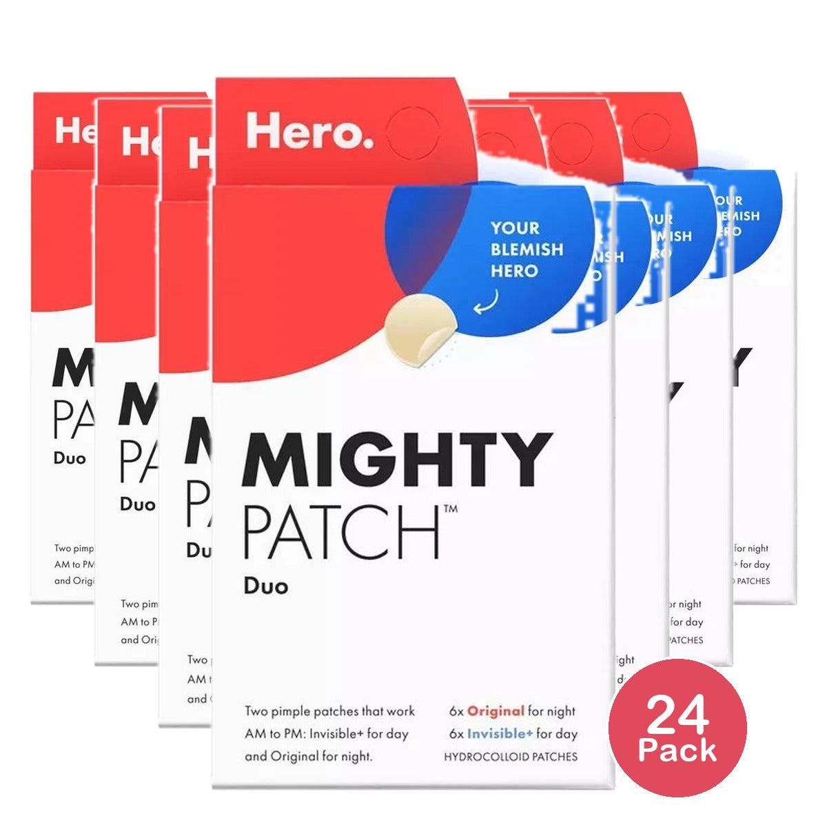 Hero Cosmetics Mighty Patch Duo 6 Original + 6 Invisible Patches 0.1 Oz (Pack Of 24)