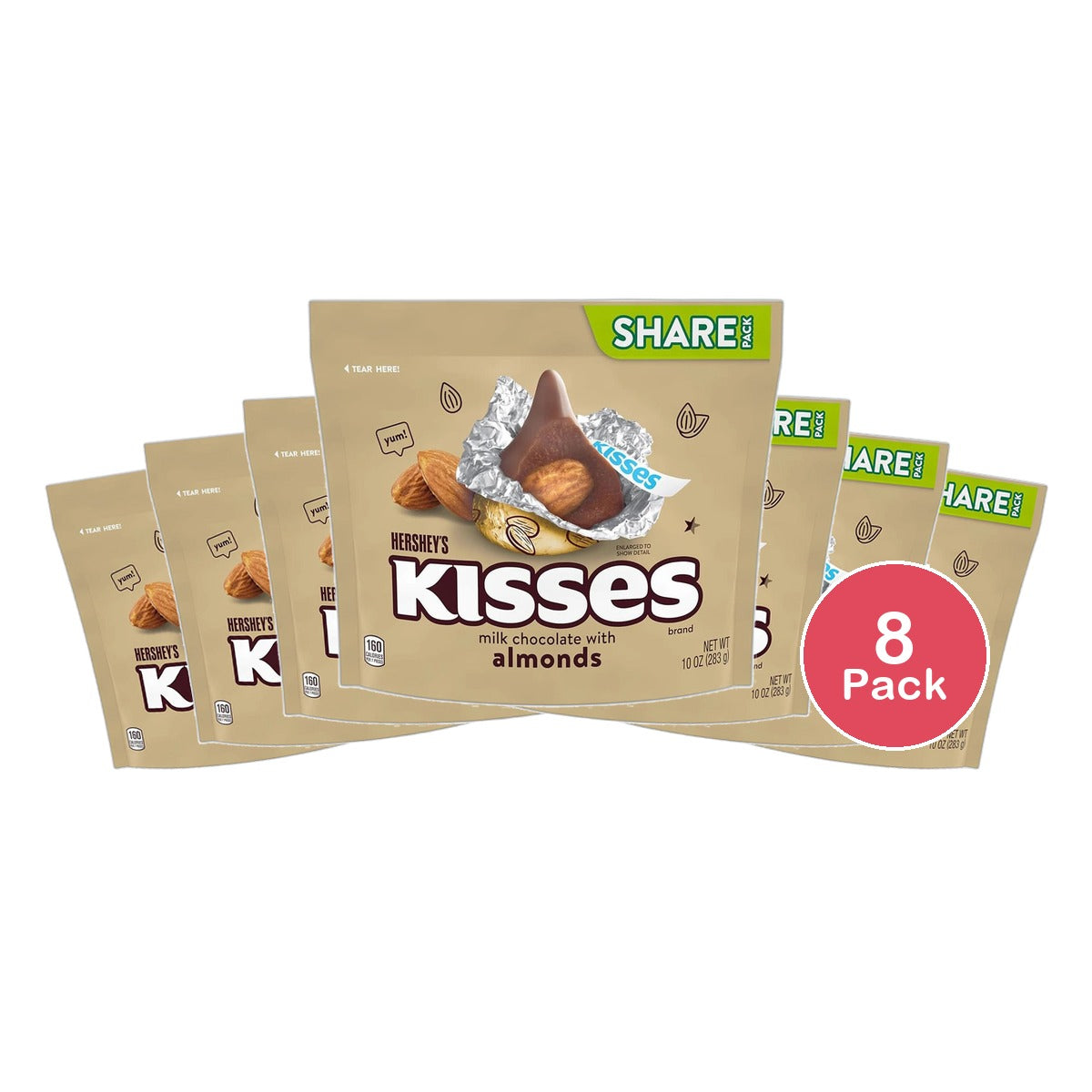 Hersheys Kisses Milk Chocolate with Almonds Candy 10Oz (Pack of 8)