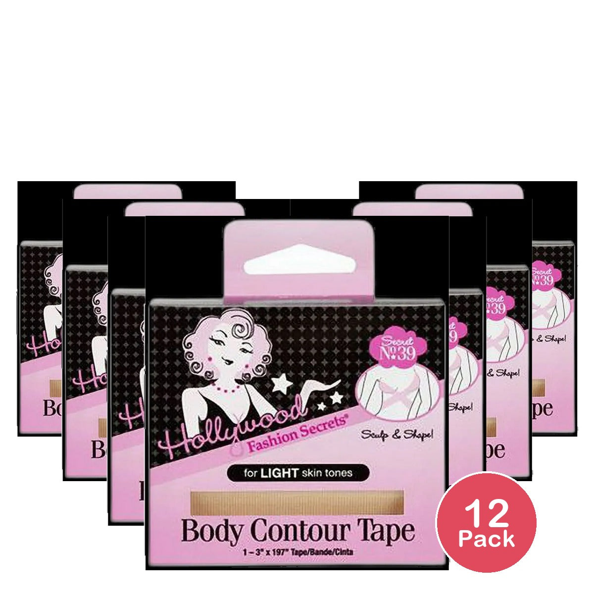 HOLLOYWOOD FASHION SECRETS BODY CONTOUR TAPE, LIGHT (Pack of 12)