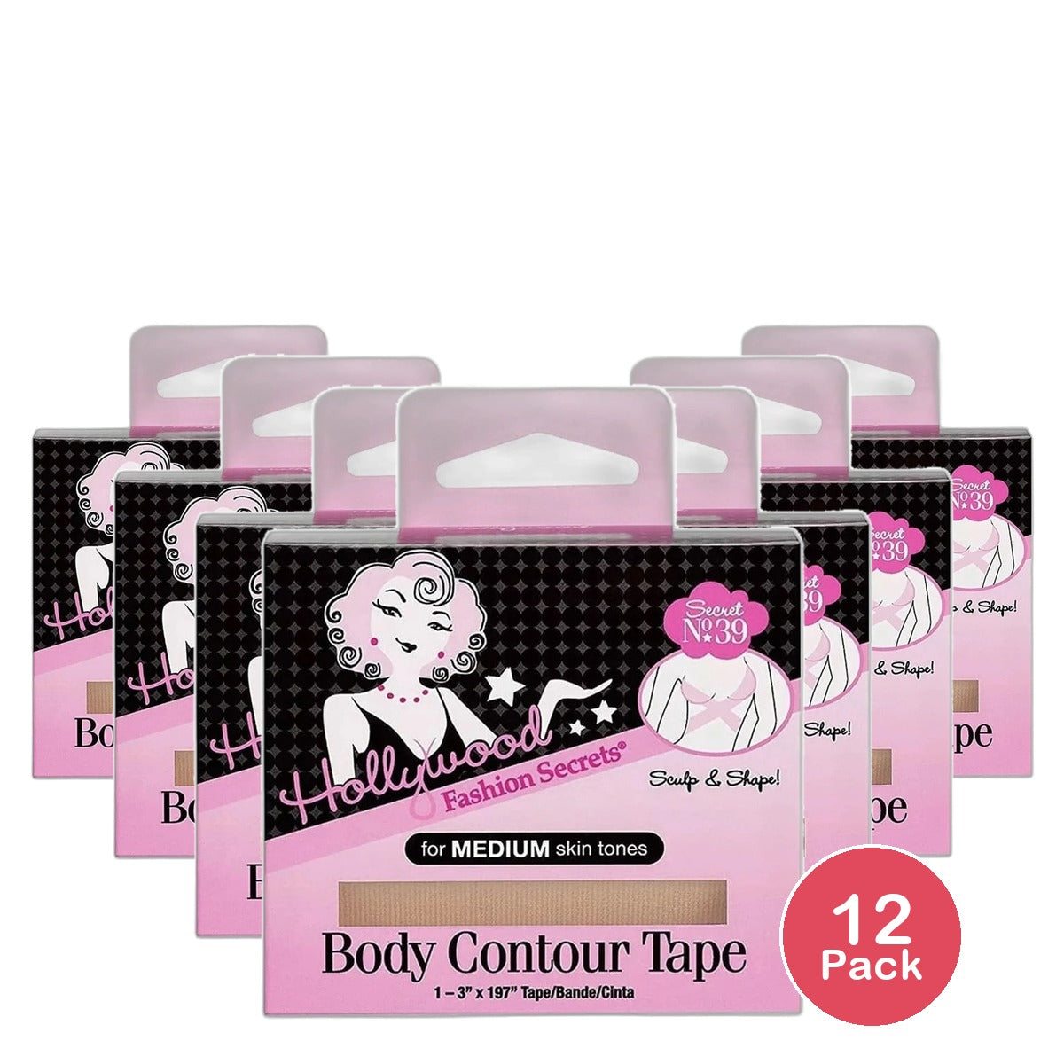 Hollywood Fashion Secrets Body Contour Tape For Medium Skin Tones 1.06Oz (Pack Of 12)