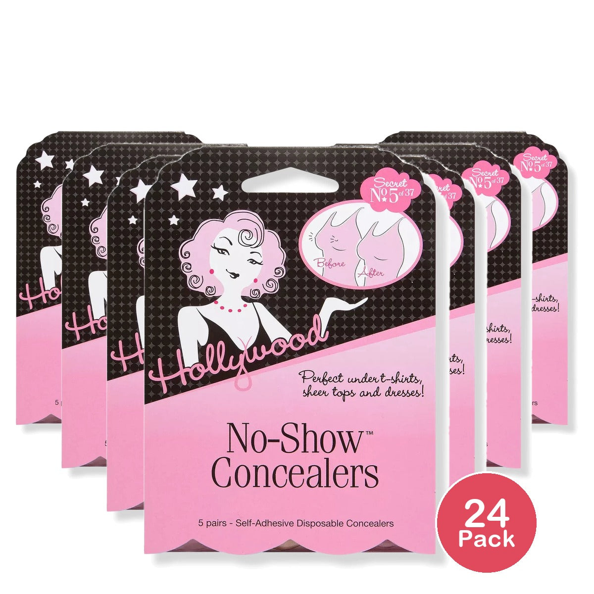 Hollywood Fashion Secrets Tape No Shows Disposable Self Adhesive Nipple Concealers Nude 5 Pairs 0.63Oz (Pack Of 24)