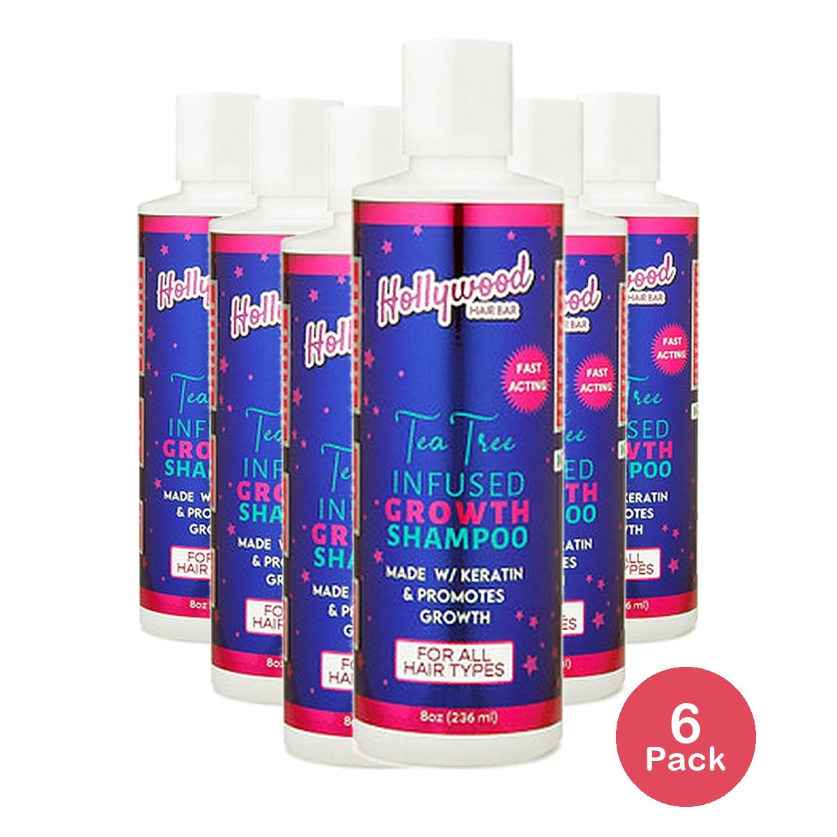 Hollywood Hair Bar Growth Shampoo 8 Oz (Pack of 6)