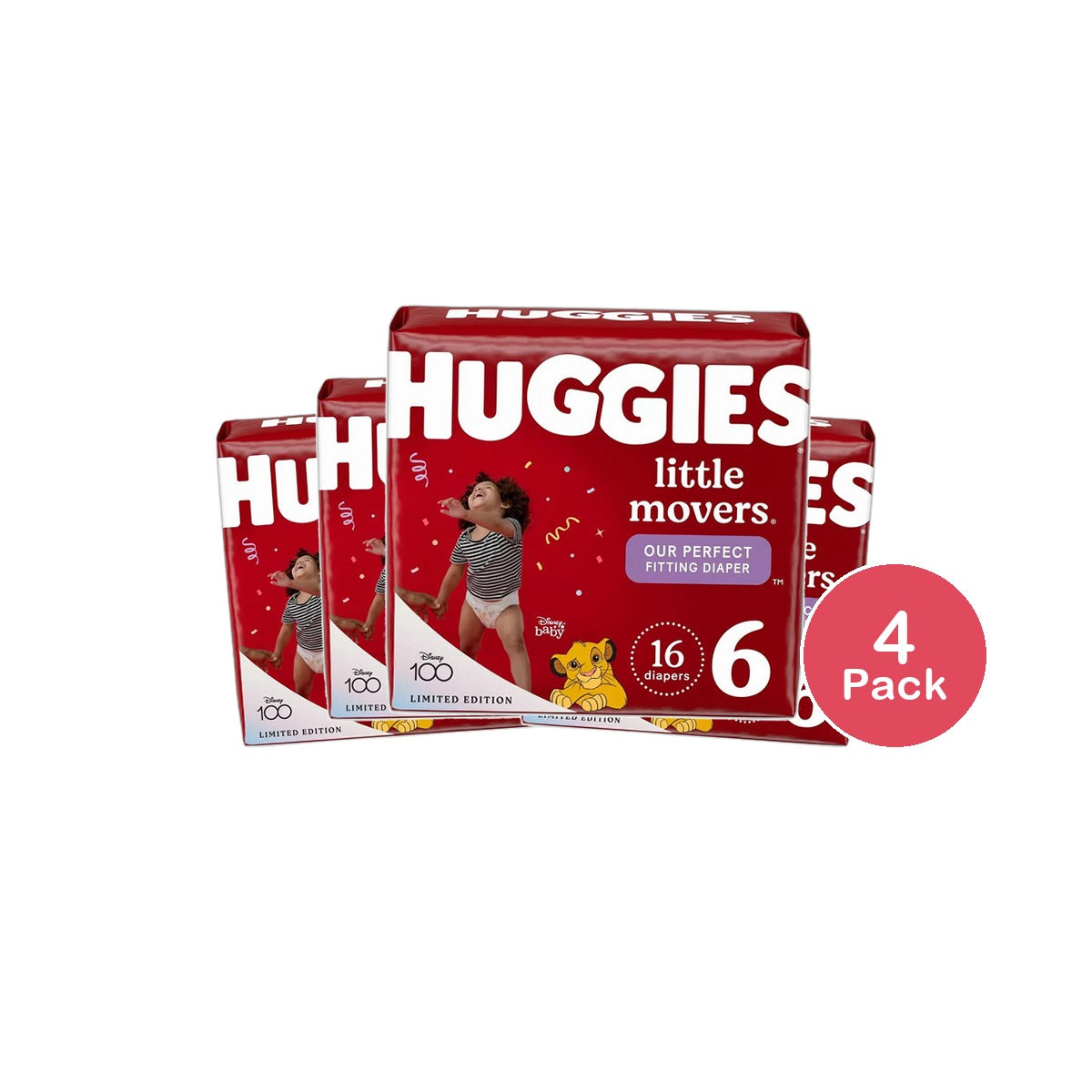 Huggies Little Movers Baby Disposable Diapers Size 6 Pack Of 4)