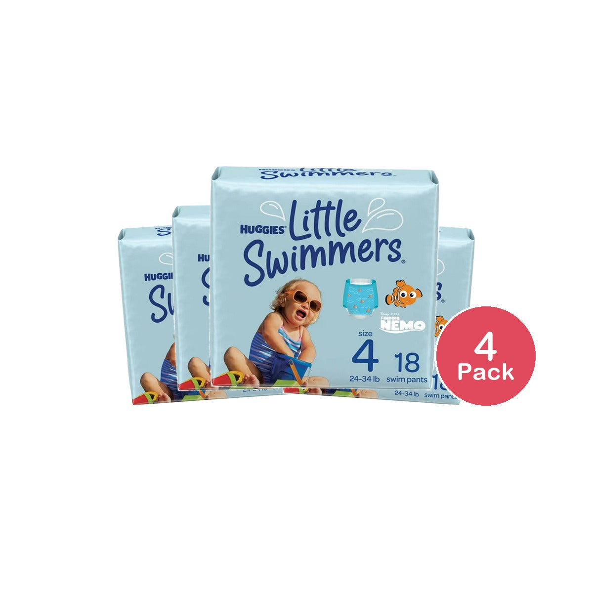 Huggies Little Swimmers Comfortable and Latex-Free Diapers Size 4 18 Count 12.6oz (image may vary) (Pack of 4)