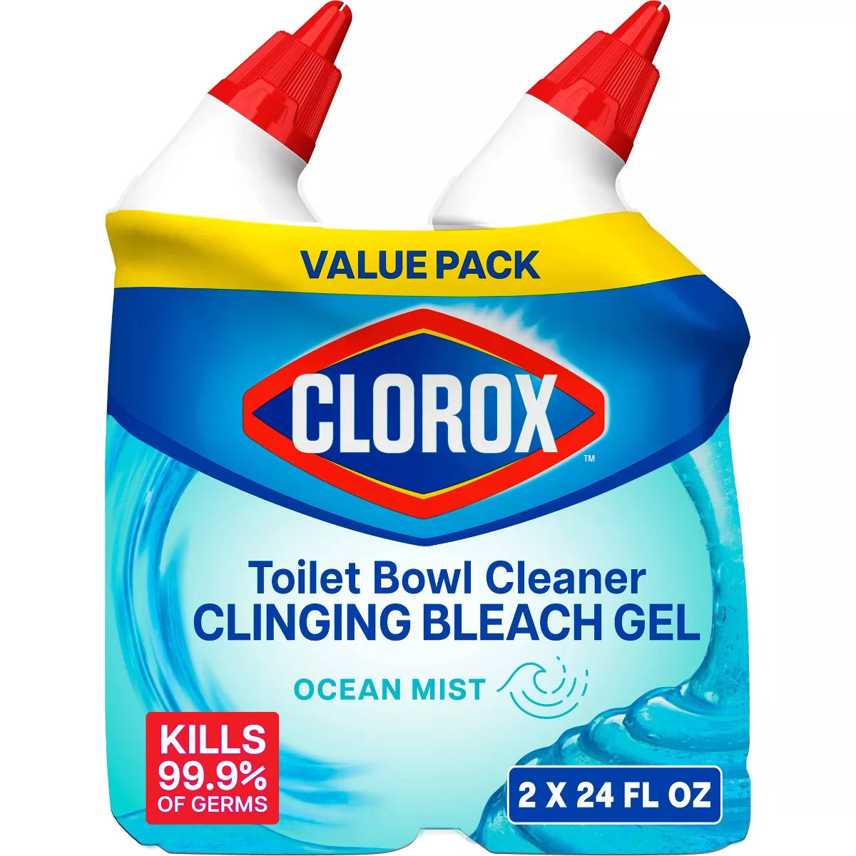 Clorox Toilet Bowl Cleaner Clinging Bleach Gel Ocean Mist 24 fl 2 Pack (Pack of 6)