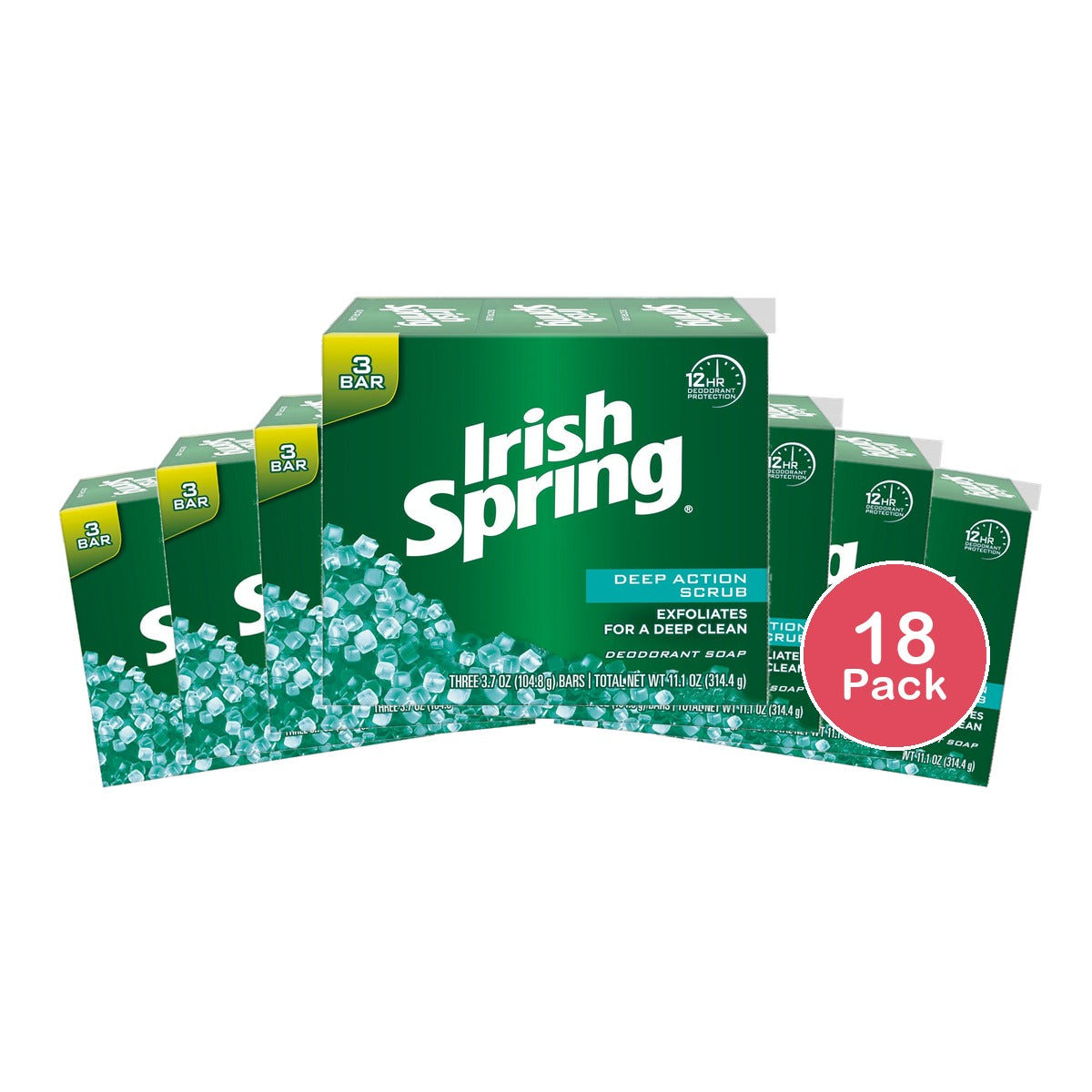Irish Spring Deep Action Scrub Deodorant Soap 2.1 Oz (Pack of 18)