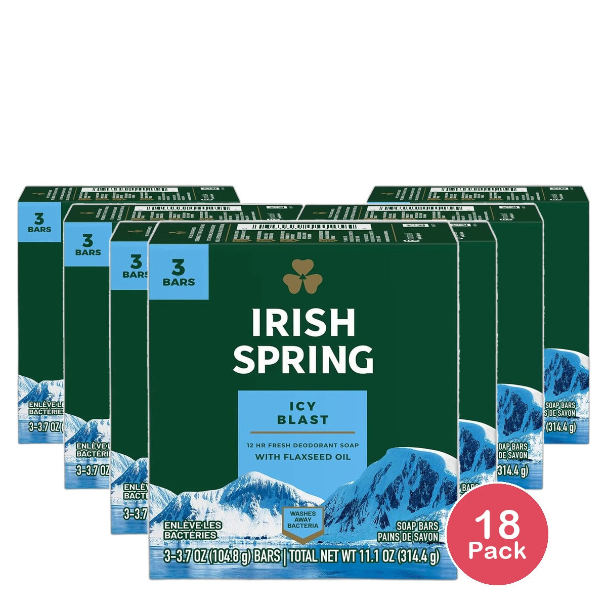 Irish Spring Deodorant Bath Bar Icy Blast 3.75Oz (Pack of 18)
