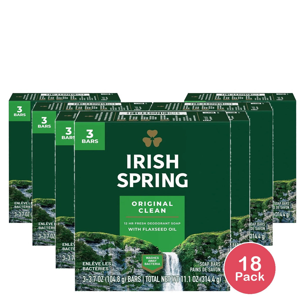 Irish Spring Deodorant Bath Bar Original 3.7Oz (Pack of 18)