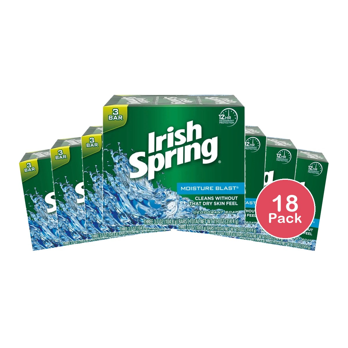 Irish Spring Moisture Blast Bar Soap Deodorant Soap 3.75Oz (Pack of 18)