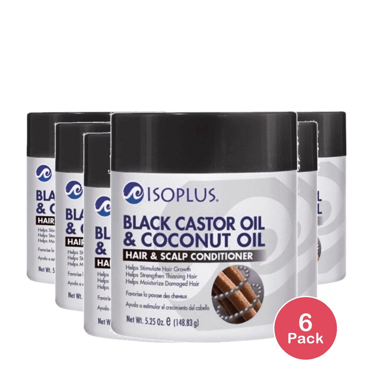 ISOPLUS Black Castor Oil Coconut Oil Hair Scalp Conditioner (5.25 oz) (Pack of 6)