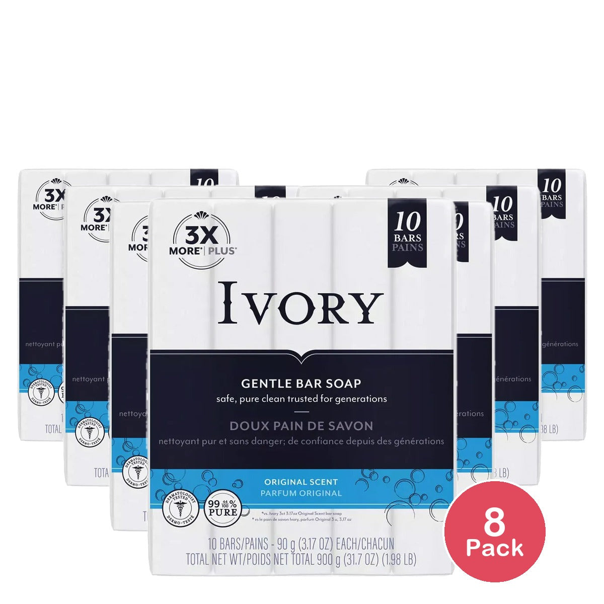 Ivory Bath Bar Soap Simple Ivory 3.17Oz (Pack of 8)