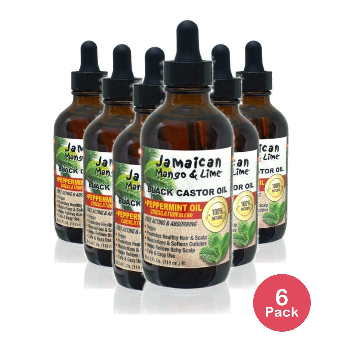 Jamaican Mango &amp; Lime Black Castor Oil with Peppermint Dry Hair Uni 4 fl oz (Pack of 6)