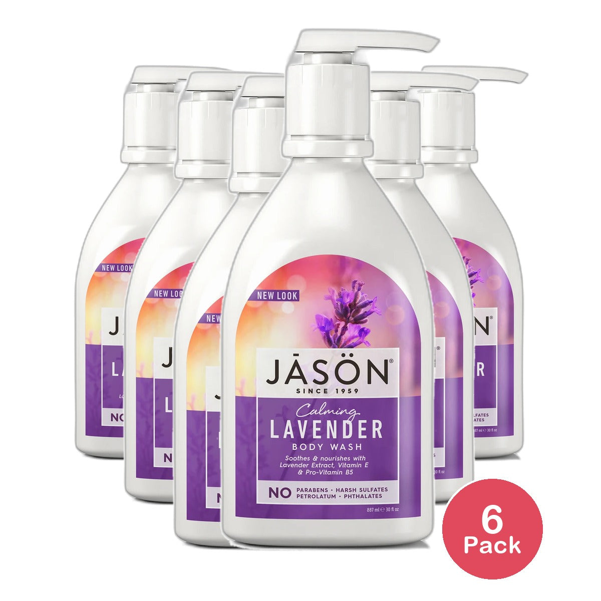 Jason Calming Lavender Pure Natural Body Wash 30Oz (Pack of 6)