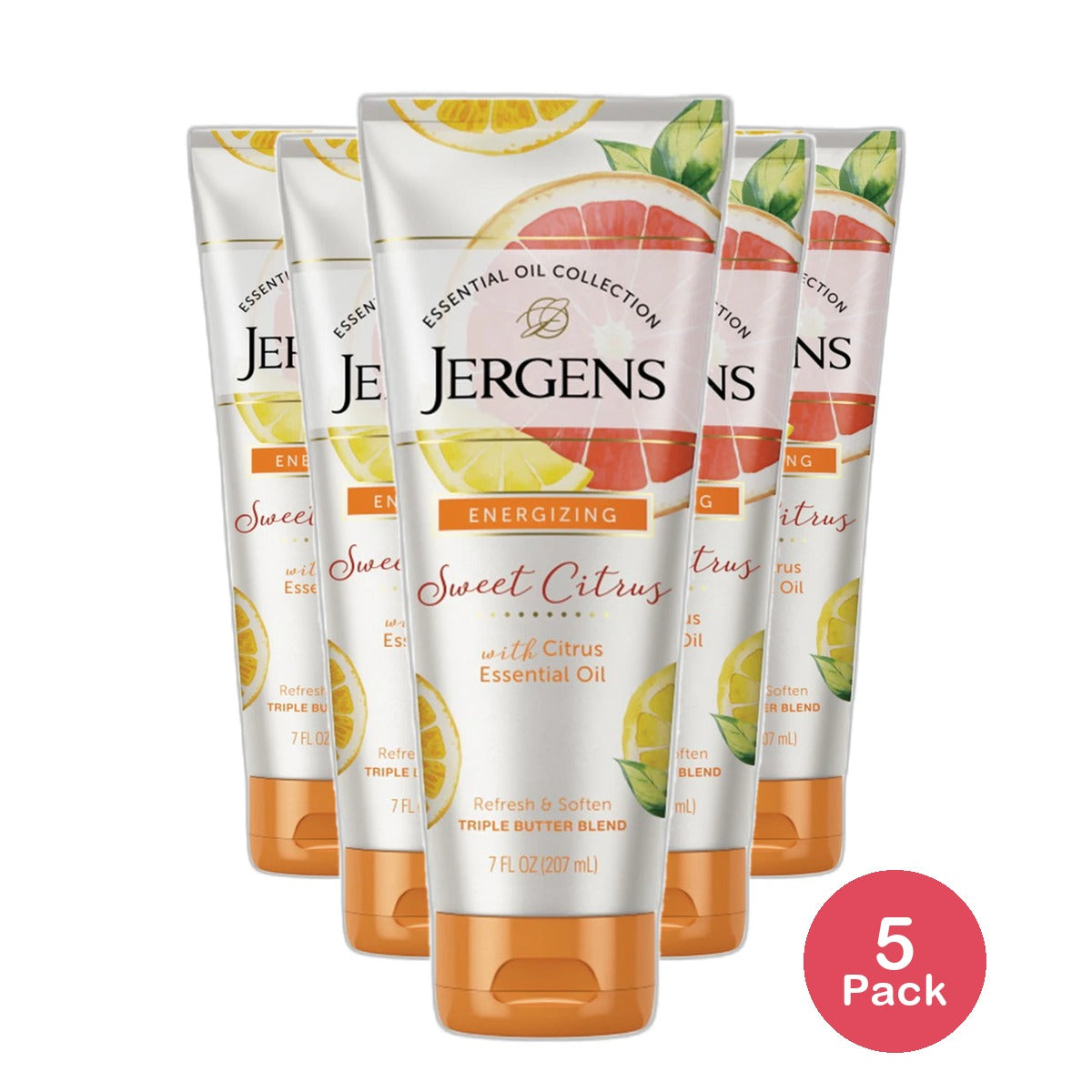 Jergens Energizing Sweet Citrus Essential Oil Body Butter Moisturizer 7Oz (Pack of 5)