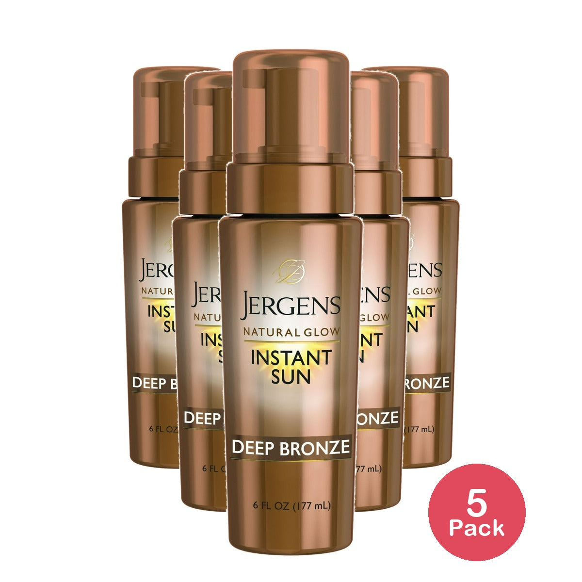 Jergens Natural Glow Instant Moisturizing Self Tanner Tanning Foam - Deep Bronze 6 OZ (Pack of 5)