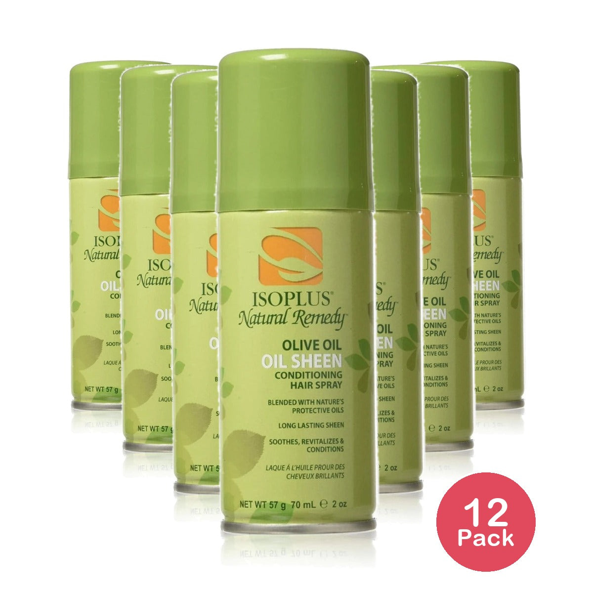 JM Products Isoplus Natural Remedy Oil Sheen Conditioning Hair Spray 2 oz (Pack of 12)