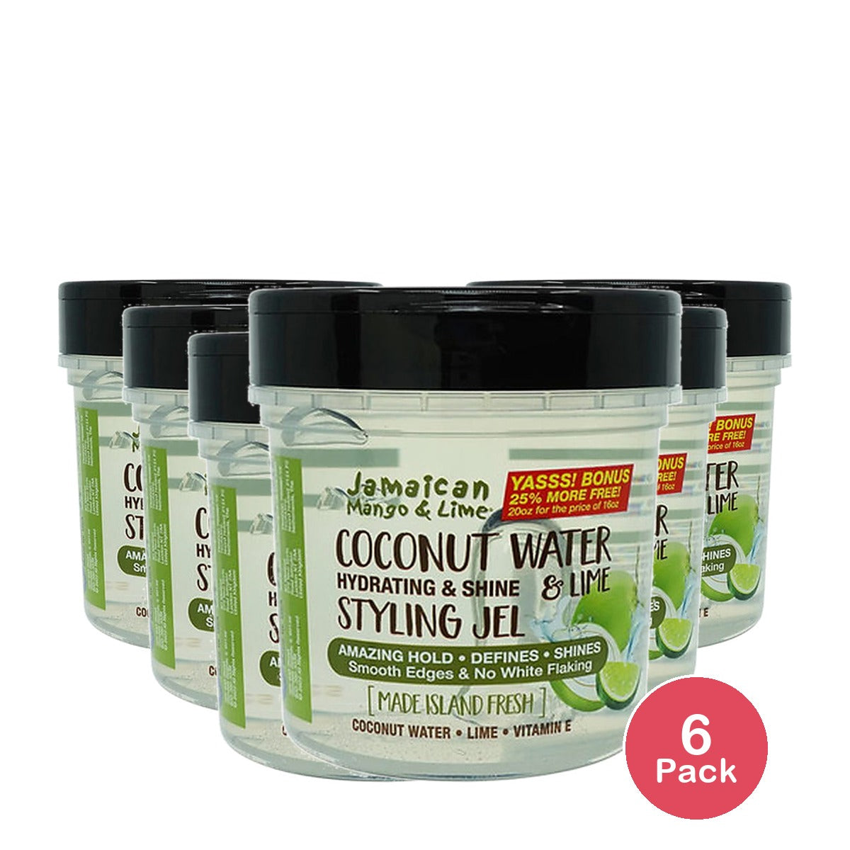JML Style Gel Coconut Water 20 Oz (Pack of 6)